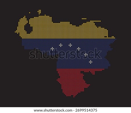 Venezuela map with flag colors in dotted style vector illustration on black background