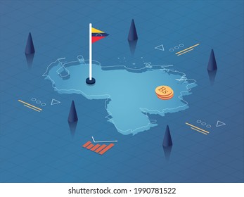 Diseño de ilustraciones en Venezuela Mapa, Bandera y Moneda Modernas de Negocios y Economías