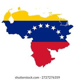 Ilustración vectorial de bandera de mapa de Venezuela aislada sobre fondo blanco Diseño plano Símbolo nacional sudamericano Cartografía Geografía Concepto de viaje Gráficos de Anuncio para uso educativo o político