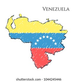 Venezuela map hand drawn sketch. Vector concept illustration flag, children's drawing.