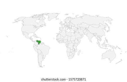 Venezuela map highlighted green on world map vector graphics design. Perfect for backgrounds, backdrop, business concepts, label, chart and wallpapers.
