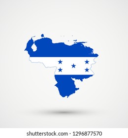 Venezuela map in Honduras flag colors, editable vector.