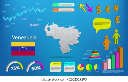 Venezuela map info graphics - charts, symbols, elements and icons collection. Detailed Venezuela map with High quality business infographic elements.
