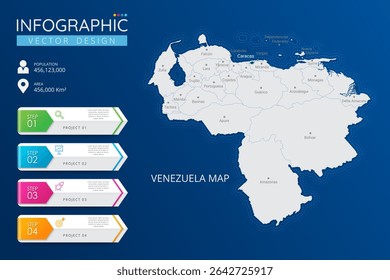 Venezuela map with location pointer marks. High detailed country map with division, cities and capital infographic template. Vector illustration EPS10