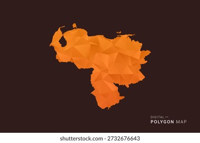 Mapa de Venezuela - Vector de bajo polígono polivinílico, silueta geométrica triangulada en tonos naranja y marrón oscuro, estilo infográfico moderno limpio, fondo aislado.