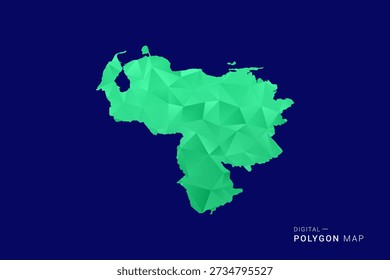 Mapa de Venezuela - Vector de bajo polígono polivinílico, silueta triangulada geométrica en tonos verdes y azules, estilo moderno limpio, fondo aislado para uso infográfico.