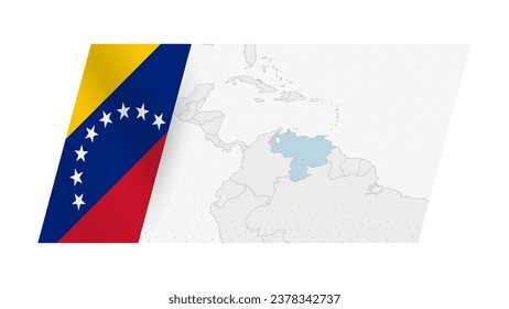 Venezuela map in modern style with flag of Venezuela on left side. Vector illustration of a map.