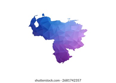 Venezuela Map - Polygon Style Vector Illustration in Blue and Purple Gradient, Low Poly Geometric Design, Isolated on White Background, Ideal for Infographics and Learning Materials.