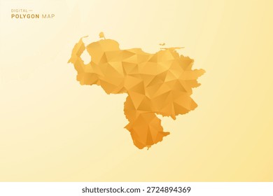 Mapa de Venezuela - Ilustración vectorial de estilo polígono en diseño geométrico de bajo poli amarillo y naranja, silueta minimalista moderna, aislada para infografía.