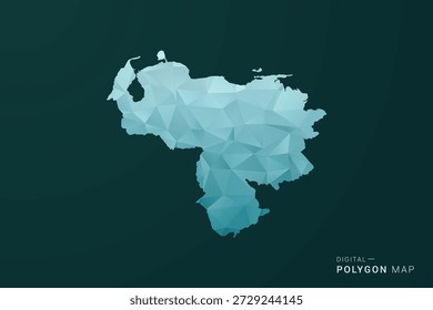 Venezuela Map - Ilustración vectorial de estilo polígono en diseño geométrico de bajo poli verde y azul, silueta mínima limpia para infografía.