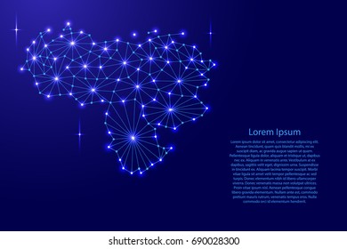 Venezuela map of polygonal mosaic lines network, rays and space stars of vector illustration.