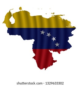 Venezuela map with rippled flag on white illustration. Waving Fabric Flag Map of Venezuela. Map of South America. Vector White Background. Vector illustration eps10.