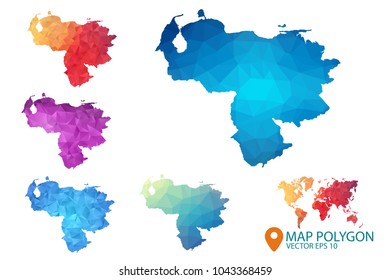 Venezuela Map - Set of geometric rumpled triangular low poly style gradient graphic background , Map world polygonal design for your . Vector illustration eps 10.