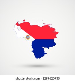 Venezuela map in Sint Maarten flag colors, editable vector.