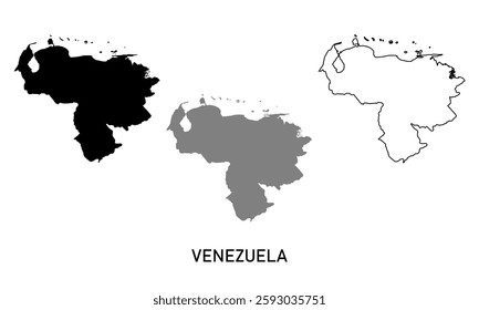 venezuela map in various style outline, black, and gray	