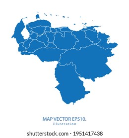 Venezuela mapa vector EPS10 color azul. sobre fondo blanco.