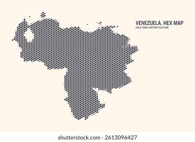 Venezuela map vector hexagonal half tone pattern isolate on light background. Hex texture in form of a map of Venezuela. Modern technological contour map of Venezuela for design or business projects