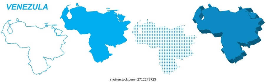 Venezuela Mapa Conjunto de Vectores, Silueta de América del Sur Silueta Punteada 3D Formas Sólidas, Venezuela Country Plantilla Infográfica, EPS Editable Venezuela Geografía