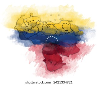 VENEZUELA MAP WATERCOLOR STYLE WITH FLAG