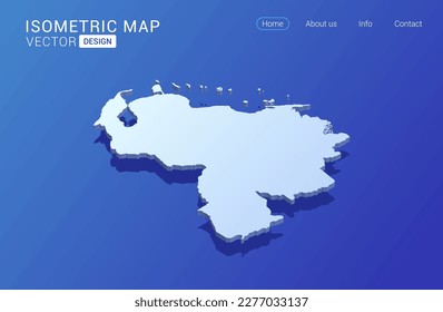 Venezuela map white on blue background with isolated 3D isometric concept vector illustration.