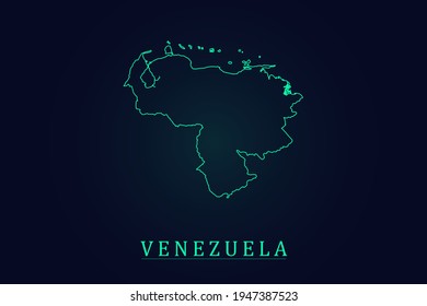 Venezuela Map - World Map International vector template with thin green outline or outline graphic sketch style and green color isolated on dark background - Vector illustration eps 10