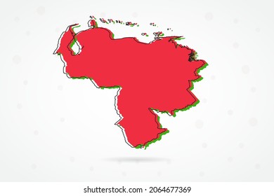 Venezuela Map - World Map International vector template with including red, green and black outline sketch isolated on white background - Vector illustration eps 10