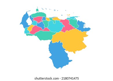 Mapa de Venezuela - Mapa Mundial Plantilla vectorial Internacional con Alto detalle incluyendo azul, verde, rosa y amarillo color de contorno aislado en fondo blanco - Ilustración vectorial eps 10