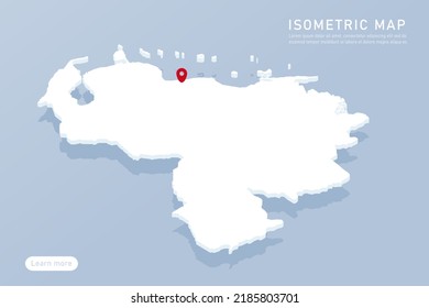 Venezuela Map - World map International vector template with isometric style including shadow, white, blue color isolated on blue background for design, infographic - Vector illustration eps 10