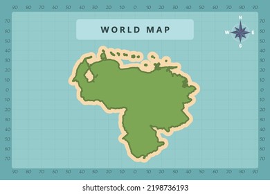 Venezuela Map - World Map International vector template High detailed with green and cream color isolated on blue background including Compass Rose icon - Vector illustration eps 10