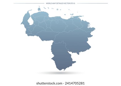 Venezuela Map - World Map International vector template with High detailed including grey and blue gradient color and white outline color isolated on white background - Vector illustration eps 10