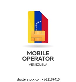 Venezuela mobile operator. SIM card with flag. Vector illustration