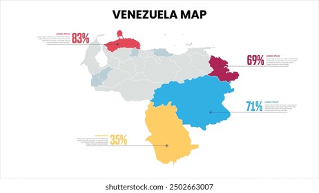 Venezuela Moderne Karte Prozentuale Infografik-Vorlage, Detaillierte Infografik-Karte von Venezuela