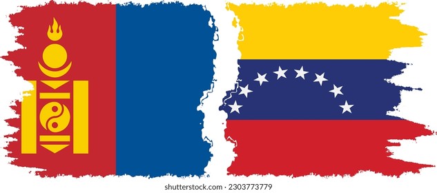 Venezuela and Mongolia grunge flags connection, vector