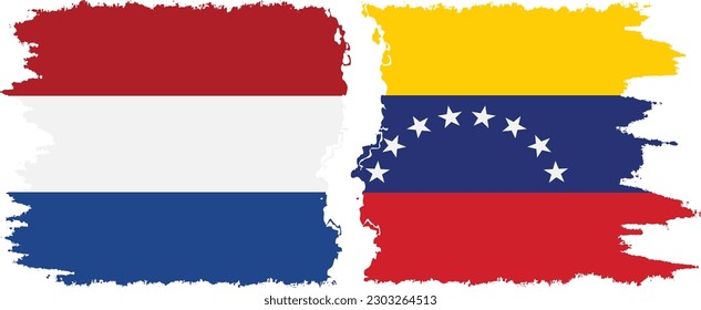 Venezuela and Netherlands grunge flags connection, vector