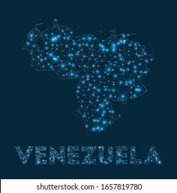 Venezuela network map. Abstract geometric map of the country. Internet connections and telecommunication design. Trendy vector illustration.