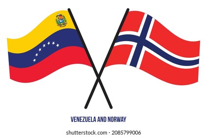 Venezuela and Norway Flags Crossed And Waving Flat Style. Official Proportion. Correct Colors.