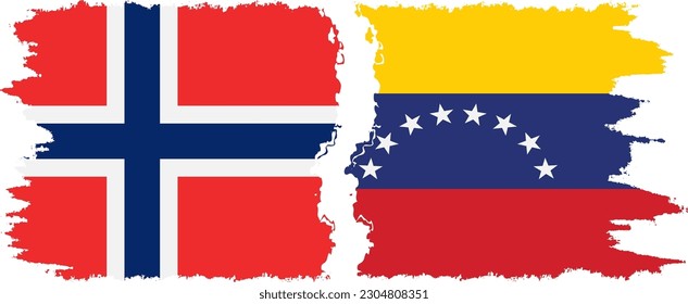 Venezuela and Norway grunge flags connection, vector