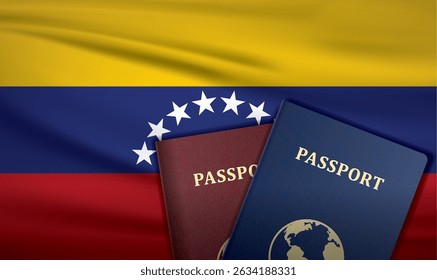 Venezuela Passport with flag of Venezuela Background