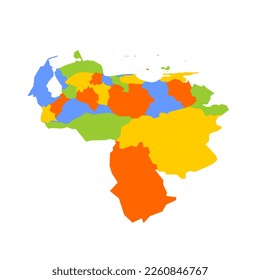 Venezuela political map of administrative divisions - states, capital district and federal dependencies. Blank colorful vector map.