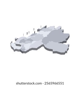 Venezuela political map of administrative divisions - states, capital district and federal dependencies. 3D isometric blank vector map in shades of grey.