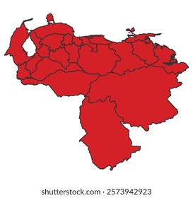Venezuela red map with border of regions outline vector