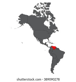 Venezuela red map on gray America map vector