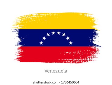 Bandera oficial de la república venezolana en forma de pincel. Símbolo de identidad nacional venezolano para diseño patriótico. Ilustración vectorial de la mancha de brocha gruesa. Signo de nacionalidad de Venezuela.