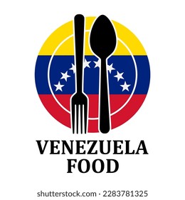 Venezuela Restaurant food logo. Flag symbol with plate spoon and fork Icon Template Illustration Design