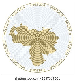 Venezuela round logo design. Country shape build of rings. Venezuela text around the country. Vector Illustration.