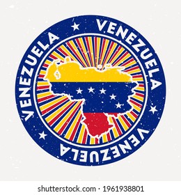 Venezuela round stamp. Logo of country with flag. Vintage badge with circular text and stars, vector illustration.