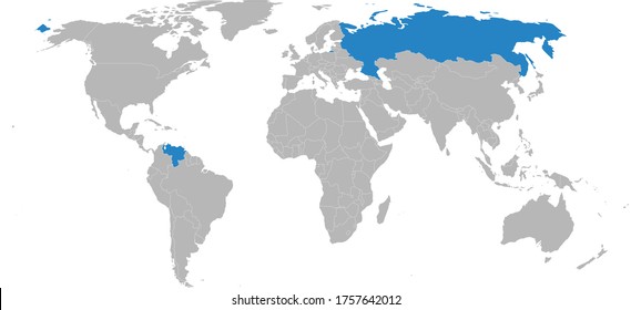 Venezuela, Russia countries isolated on world map. Light gray background. Business concepts, backgrounds and Wallpapers.