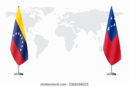 Venezuela and Samoa flags for official meeting against background of world map.