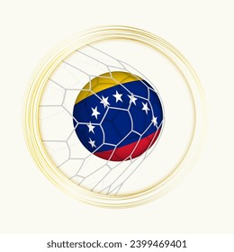 Venezuela scoring goal, abstract football symbol with illustration of Venezuela ball in soccer net. Vector sport illustration.