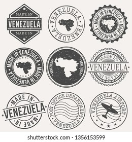 Venezuela Set of Stamps. Travel Stamp. Made In Product. Design Seals Old Style Insignia.